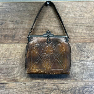 VINTAGE Bosca Built  ANTIQUE ART DECO TOOLED LEATHER PURSE